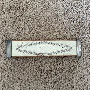 Streets Ahead White Crackled Leather Studded Cuff Bracelet Western Boho